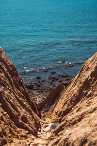 High angle view of rocks on beach