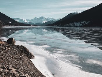 Scenic view of snowcapped mountains against sky