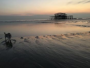 Scenic view of beach against sky during sunset