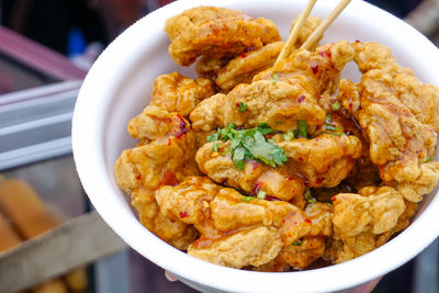 Close-up of food in plate on table