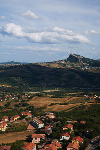 High angle view of townscape against sky