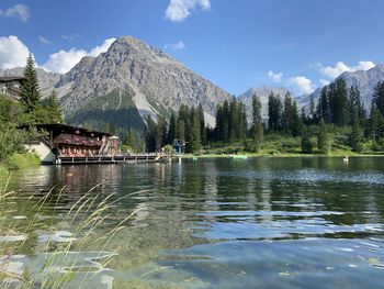 Scenic view of lake against sky