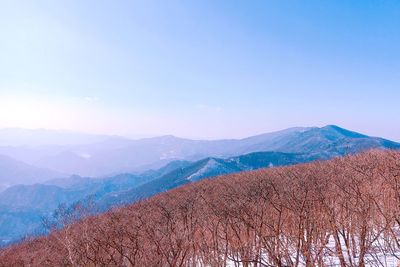 Scenic view of mountains against sky during winter