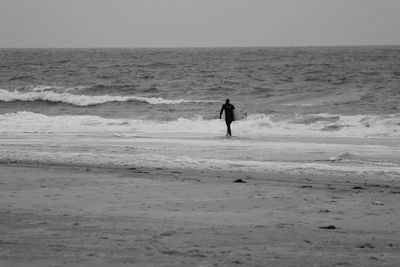 Full length of man on beach against sky