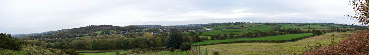 Panoramic view of agricultural field against sky