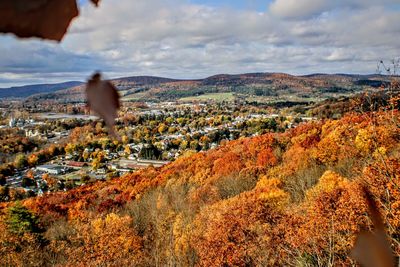 Scenic view of landscape against sky during autumn