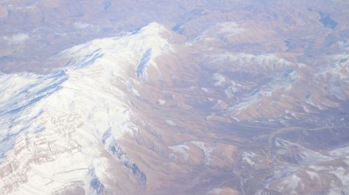 High angle view of snowcapped mountains