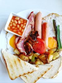 High angle view of breakfast served in plate