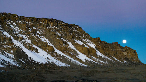 Low angle view of snowcapped mountain against sky