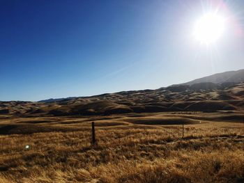 Scenic view of field against clear sky