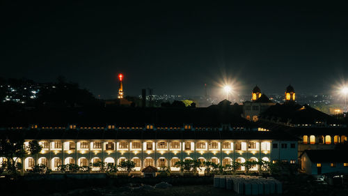 Illuminated buildings in city at night