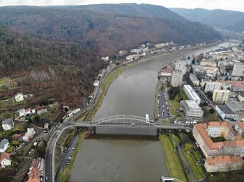 High angle view of bridge over river in city