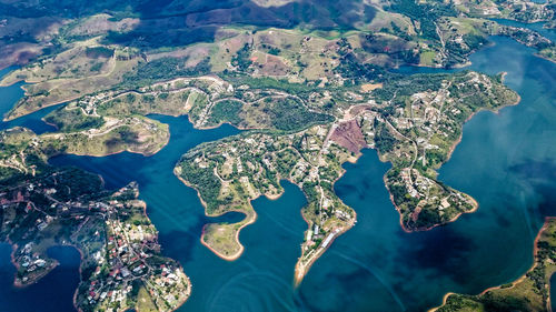 Aerial view of sea and mountains