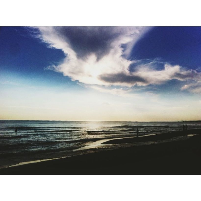 transfer print, sea, beach, water, horizon over water, tranquil scene, auto post production filter, sky, scenics, tranquility, shore, beauty in nature, sand, nature, idyllic, cloud - sky, coastline, sunset, wave, cloud