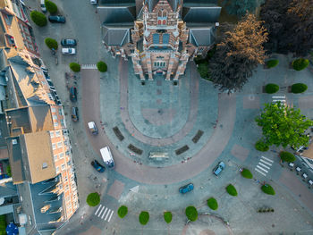 High angle view of buildings in city