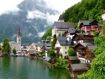 Village by lake hallstatt