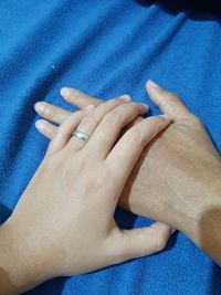 High angle view of woman with hands