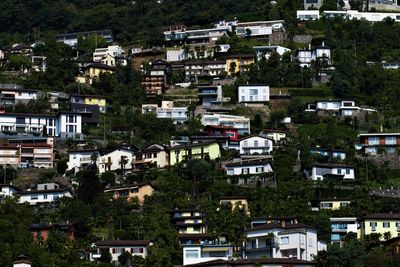 High angle view of buildings in city