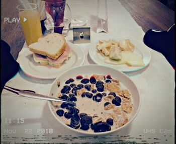 Close-up of breakfast served in plate