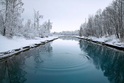 Still blue water with ripple in winter 