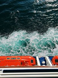 Directly above shot of cruise ship on sailing in sea