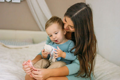 Mother and daughter at home