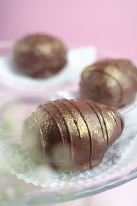 Close-up of strawberry chocolate in plate on table