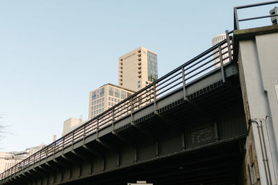 Low angle view of buildings against clear sky