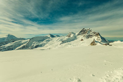 Snowy mountains in switzerland, winter landscape