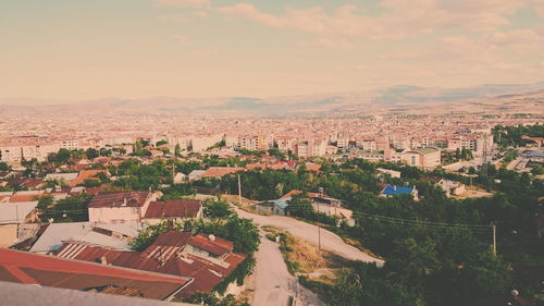 Residential district with cityscape in background