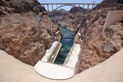 Wide angle view of hoover dam looking towards the mike o'callaghan - pat tillman memorial bridge