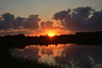 Scenic view of sunset over lake