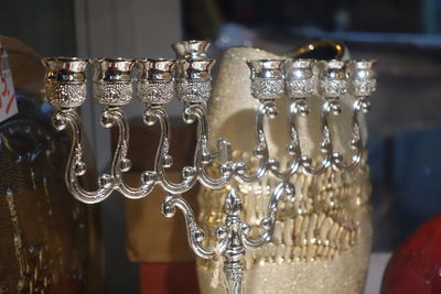 Close-up of glasses on table