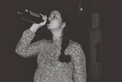 Girl and bottle wine 