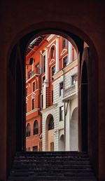 Historic building seen through doorway