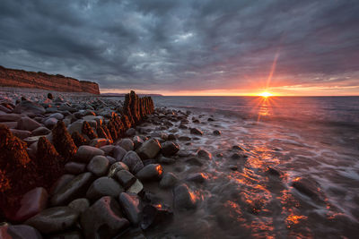 Scenic view of sea against sky during sunset