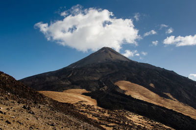 Scenic view of volcanic mountain against sky