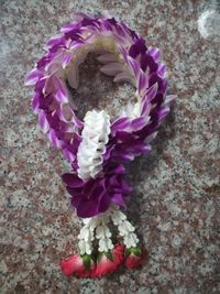 High angle view of purple flowering plant on table