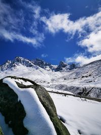 Scenic view of snowcapped mountains against sky