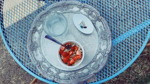 High angle view of breakfast on table