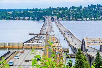 Interstate 90 floating bridges in seattle, washington.