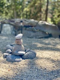 Close-up of stone stack on rock