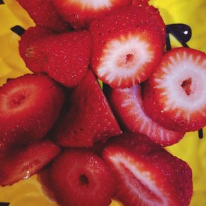 Close-up of chopped strawberries