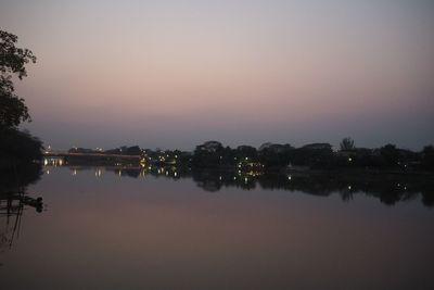 Scenic view of lake against sky at sunset