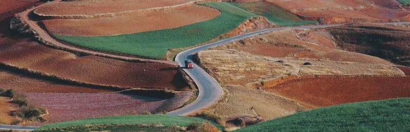 High angle view of winding road