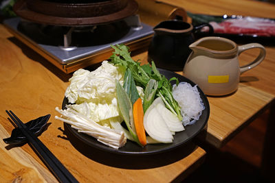 Beef and pork meat prepared for sukiyaki, japanese hot pot