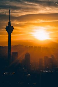 View of buildings in city during sunset