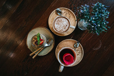 High angle view of drink on table