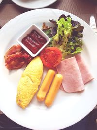 High angle view of breakfast served on plate