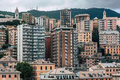 High angle view of buildings in city